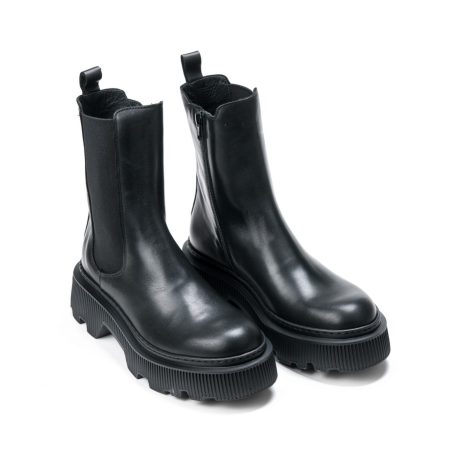 Ženske kožne plitke čizme Roberto-Serpentini-NC18+zip crne ravne